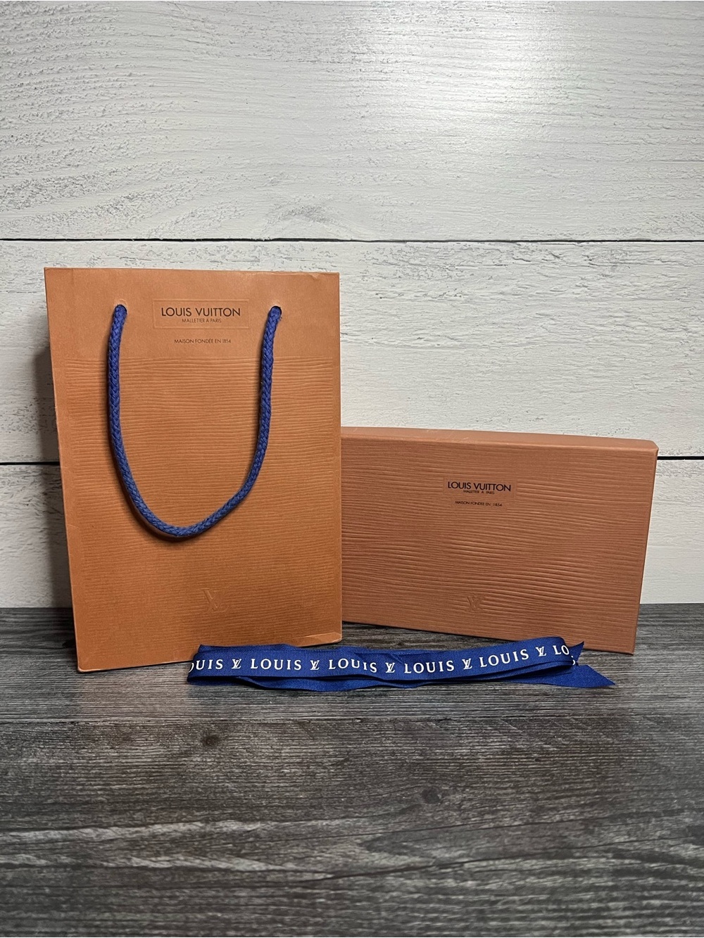 Vintage Louis Vuitton Box, gift bag, ribbon, and Tag